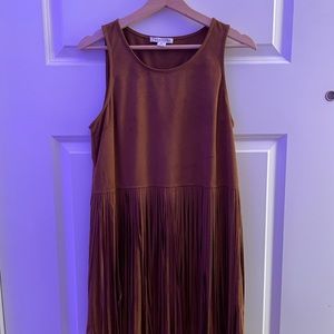 Fringy suede sleeveless brown dress